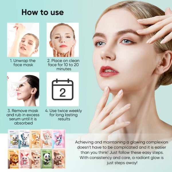 MOOYAM Cartoon Animal Mask Moisturizing Repair Full English Sheet Hyaluronic Acid Moisturizing Mask Factory Wholesale Private Label OEM - Image 4